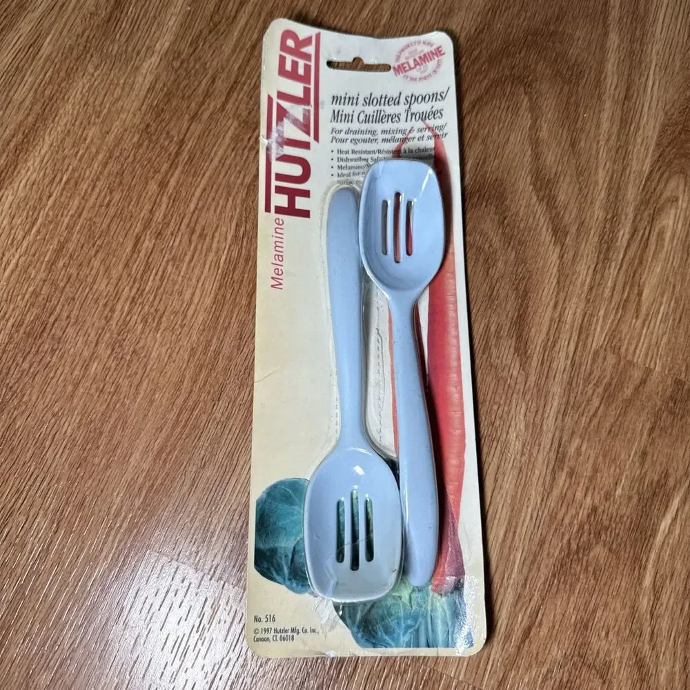 Vintage Melamine Hutzler Mini Small Slotted Spoons Set Of 2 1997 Blue